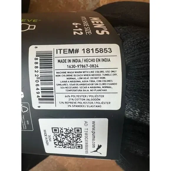 8-pack Men's Puma Crew Socks, Size 6-12, Black and Grey, NWT - Picture 3 of 4